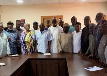 National Chairman of the African Democratic Congress (ADC), David Mark, with representatives of the party’s former federal lawmakers