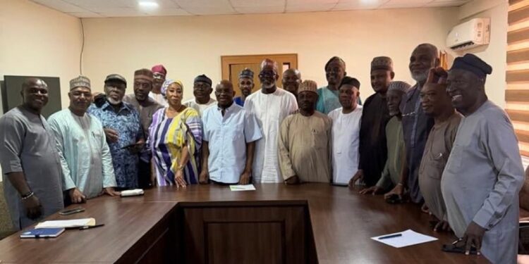 National Chairman of the African Democratic Congress (ADC), David Mark, with representatives of the party’s former federal lawmakers