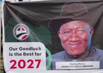 A poster of former President Goodluck Jonathan sighted in Abuja under PDP banner