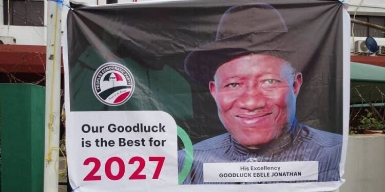 A poster of former President Goodluck Jonathan sighted in Abuja under PDP banner