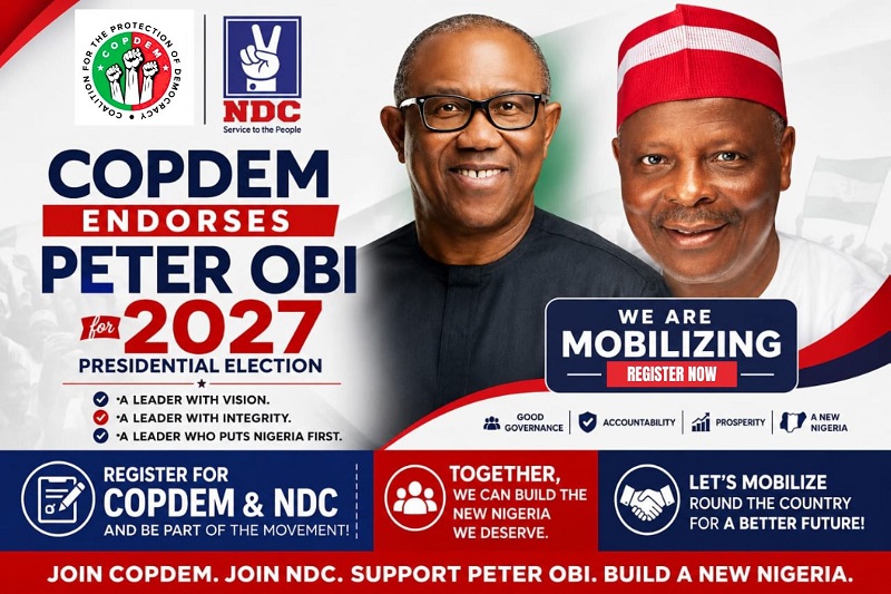 Coalition for Protection of Democracy (COPDEM) to hold mobilisation and endorsement rally for "Peter Obi for president"
