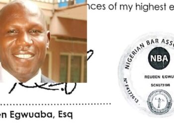 Nigeria Democratic Congress (NDC) National Legal Adviser, Barrister Reuben Egwuaba's resignation letter with the controversial NBA seal