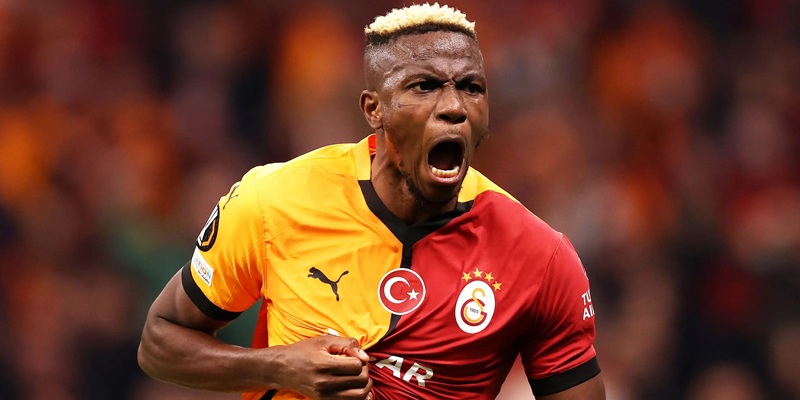 Victor Osimhen celebrates after scoring for Galatasaray