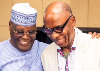 Atiku Abubakar consoles Chibuike Rotimi Amaechi after edging him out at the ADC primary election
