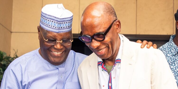 Atiku Abubakar consoles Chibuike Rotimi Amaechi after edging him out at the ADC primary election