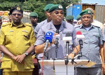 The Nigeria Customs Service Comptroller Gambo Aliyu addressing newsmen