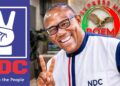 Peter Obi displays NDC victory sign with POEM logo at the background