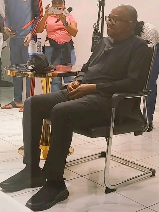 Peter Obi answering questions during his official screening at the National Democratic Congress (NDC) headquarters in Abuja on Tuesday, May 19, 2026