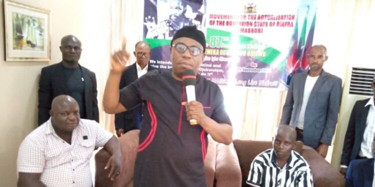 MASSOB leader, Uchenna Madu addressing members