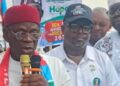 Anambra State Chairman of APC, Chief Ifeanyi Osegbo, delivering his inaugural address on assumption of office at the party's secretariat in Awka
