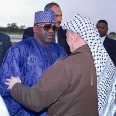 Late General Sani Abacha receiving Palestinian leader Yasser Arafat at the Nnamdi Azikiwe International Airport, Abuja