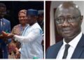 (Top L-R) Faye taking the mantle of ECOWAS Chair of Authority from Bio & Gen. Diop (Right)