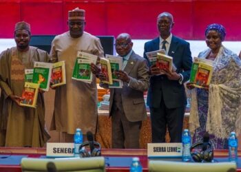 Nigerian Defence Minister Gen. Christopher Musa (3rd from left) with other dignitaries at the unveiling of 4 ECOWAS Publications on Conflict Management