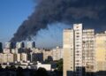 Smoke rising after a Russian air attack on Kyiv on August 29, 2026. Serhii Okunev/AFP/Getty Images