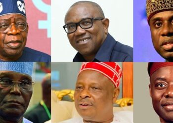 Bola Ahmed Tinubu, Peter Obi, Atiku Abubakar, Rabiu Musa Kwankwaso, Seyi Makinde, and Rotimi Amaechi