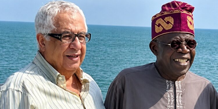President Bola Ahmed Tinubu with Gilbert Chagoury on a sea sightseeing