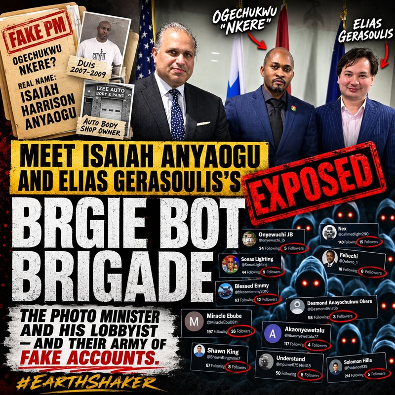 Biafra Republic Government in Exile (BRGIE) leadership and Washington lobbyist Elias Gerasoulis accused of exploiting the Biafra cause for political influence and financial gain in USA
