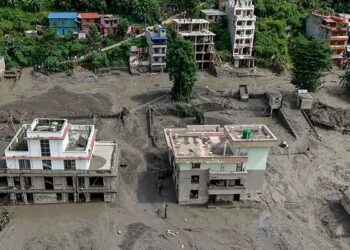 Hundreds of buildings covered by swamps following Nepal flash floods