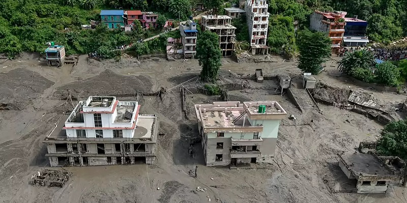 Hundreds of buildings covered by swamps following Nepal flash floods