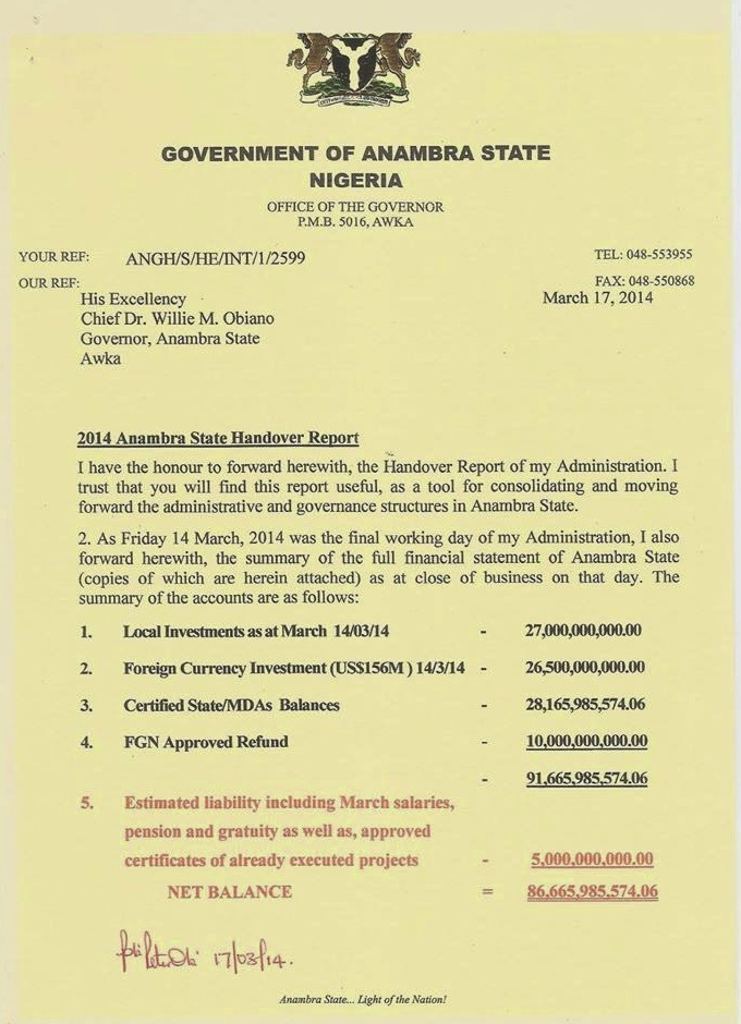 Peter Obi's handover note confirmed the affirmation of Abia State Governor Alex Otti