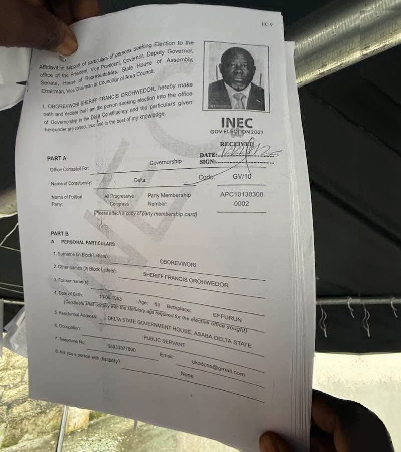 Document submitted by Governor Sheriff Francis Oborevwori of Delta State