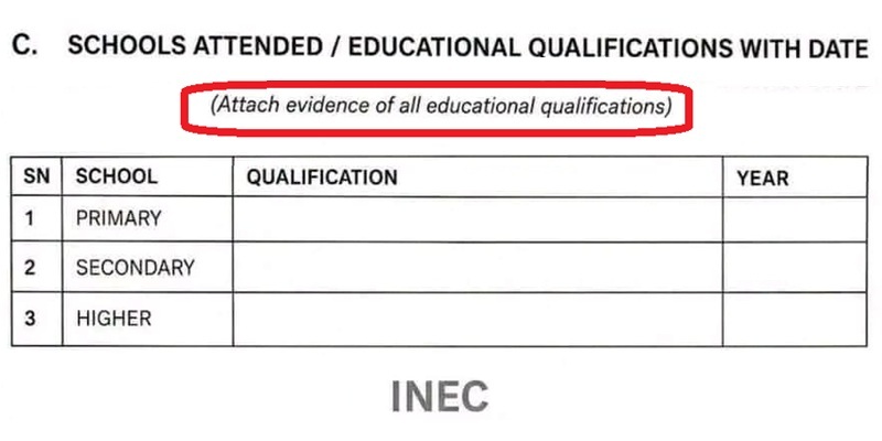 INEC form demands evidence of all educational qualifications
