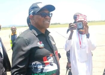 Peter Obi after he landed at Benue Airport in Makurdi, the State capital