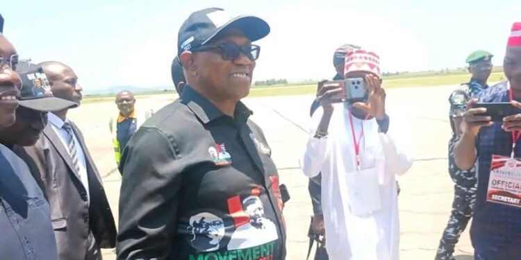 Peter Obi after he landed at Benue Airport in Makurdi, the State capital