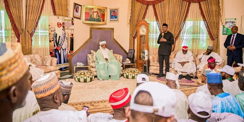 Mr. Peter Obi addressing the audience during the courtesy visit to the Sultan of Sokoto, Muhammadu Sa’ad Abubakar III
