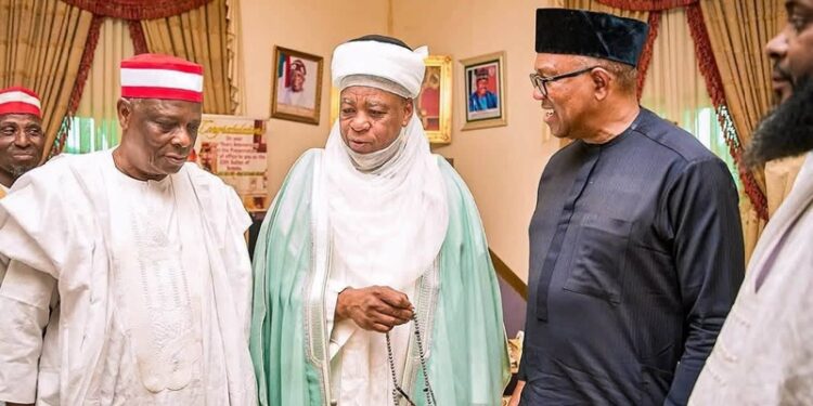Mr. Peter Obi and Senator Rabiu Musa Kwankwaso paid a courtesy visit to the Sultan of Sokoto, Muhammadu Sa’ad Abubakar III