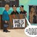 A cartoon makes caricature the Nigerian police's "Bail Is free" slogan