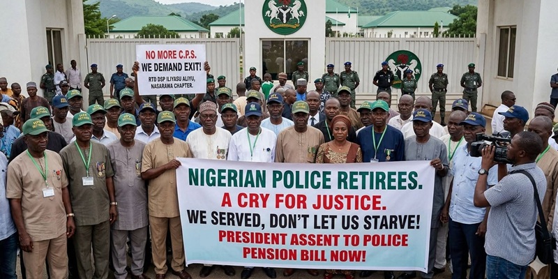 Retired police officers protest at Aso Rock, Abuja, over Contributory Pension Scheme