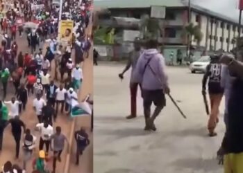 Supporters of the Nigeria Democratic Congress (NDC) presidential ticket of Peter Obi and Rabiu Kwankwaso confronted and repelled suspected APC political thugs during a march in Delta State, September 18, 2026