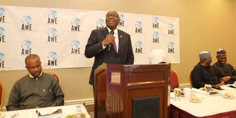 Governor of Kwara State, Alhaji Abdulrahman AbdulRazaq, delivering goodwill message at the 2026 African Writers Endowment (AWE) event