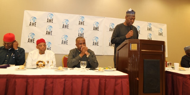 Governor Babagana Zulum of Borno State speaking after receving the 2026 African Writers Endowment (AWE) Award