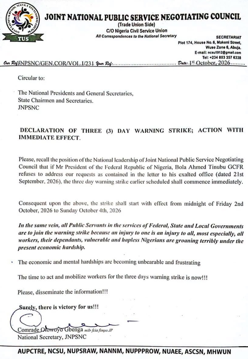 Joint National Public Service Negotiating Council (JNPSNC) circular