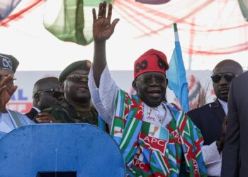 President Bola Tinubu waves to the audience at the presidential campaign rally in Kaduna, October 24, 2026