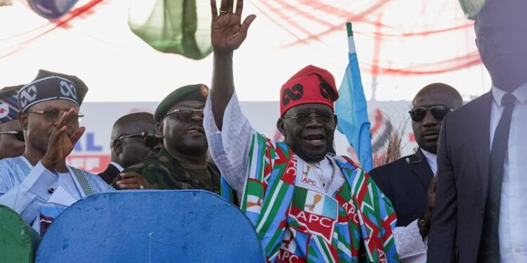 President Bola Tinubu waves to the audience at the presidential campaign rally in Kaduna, October 24, 2026