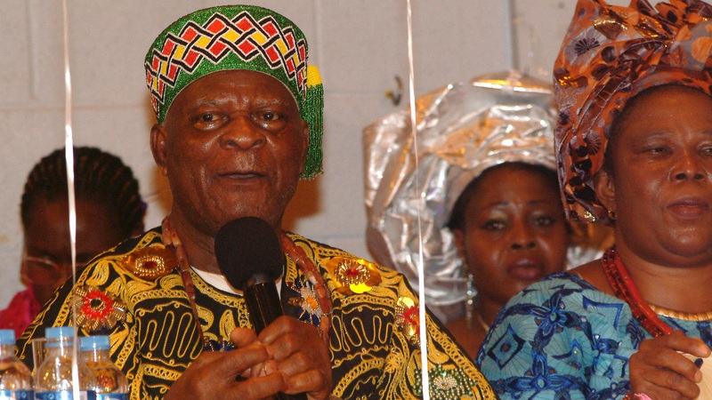 His Royal Highness Igwe Kenneth Orizu III, the traditional ruler of Nnewi, and his Queen at a royal festival